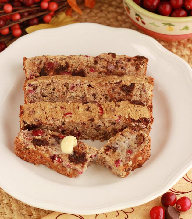 Chocolate Chip Cranberry Pecan Bread - Paleo, low carb