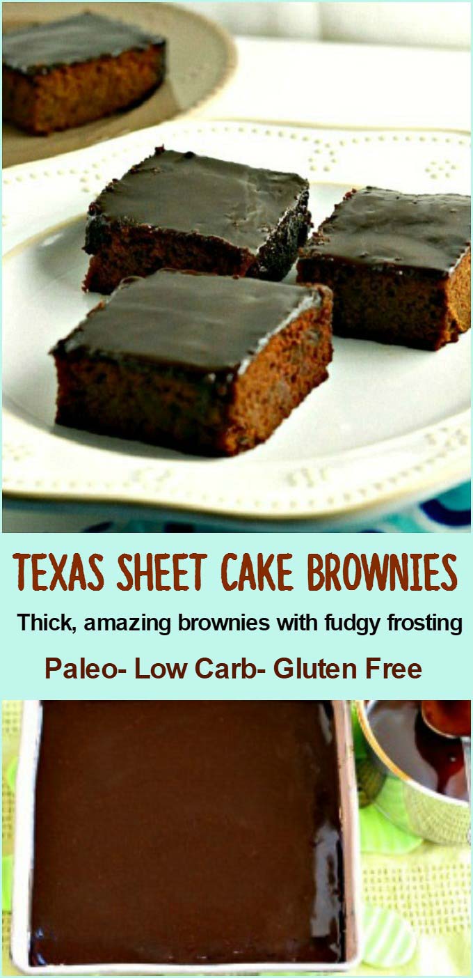 Texas Sheet Cake Brownies- Paleo and low carb. Gluten free , and super tasty fudgy , frosted brownies!
