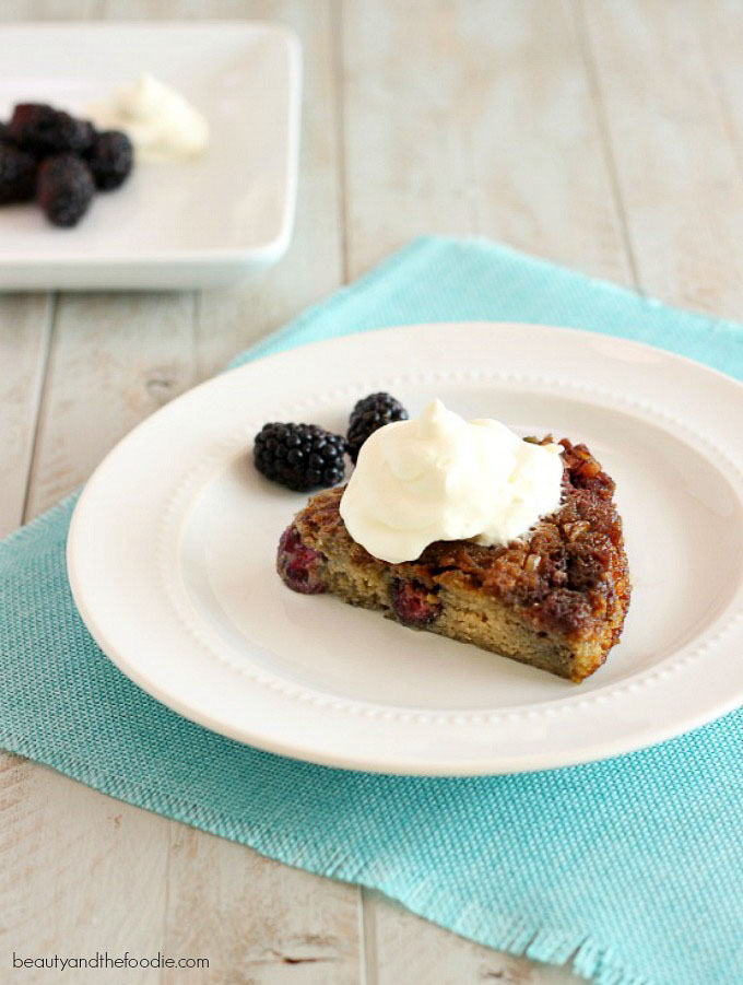Easy Blackberry Bread Pudding Upside Down Cake - Grain free, paleo and low carb. 
