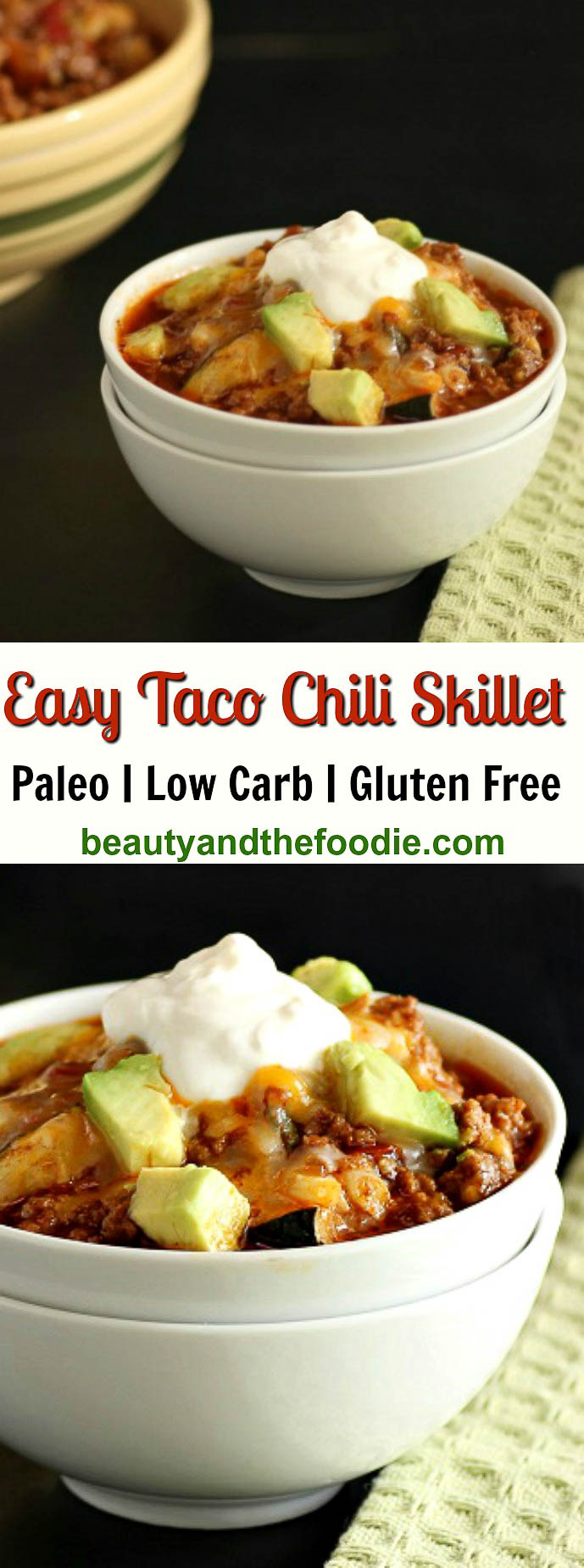Easy Chili Faux Mac. grain free, low carb, easy one skillet meal