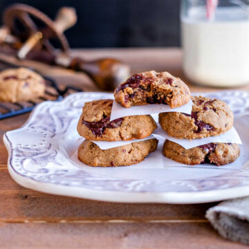 Low carb nut butter cookies with chocolate chunks.