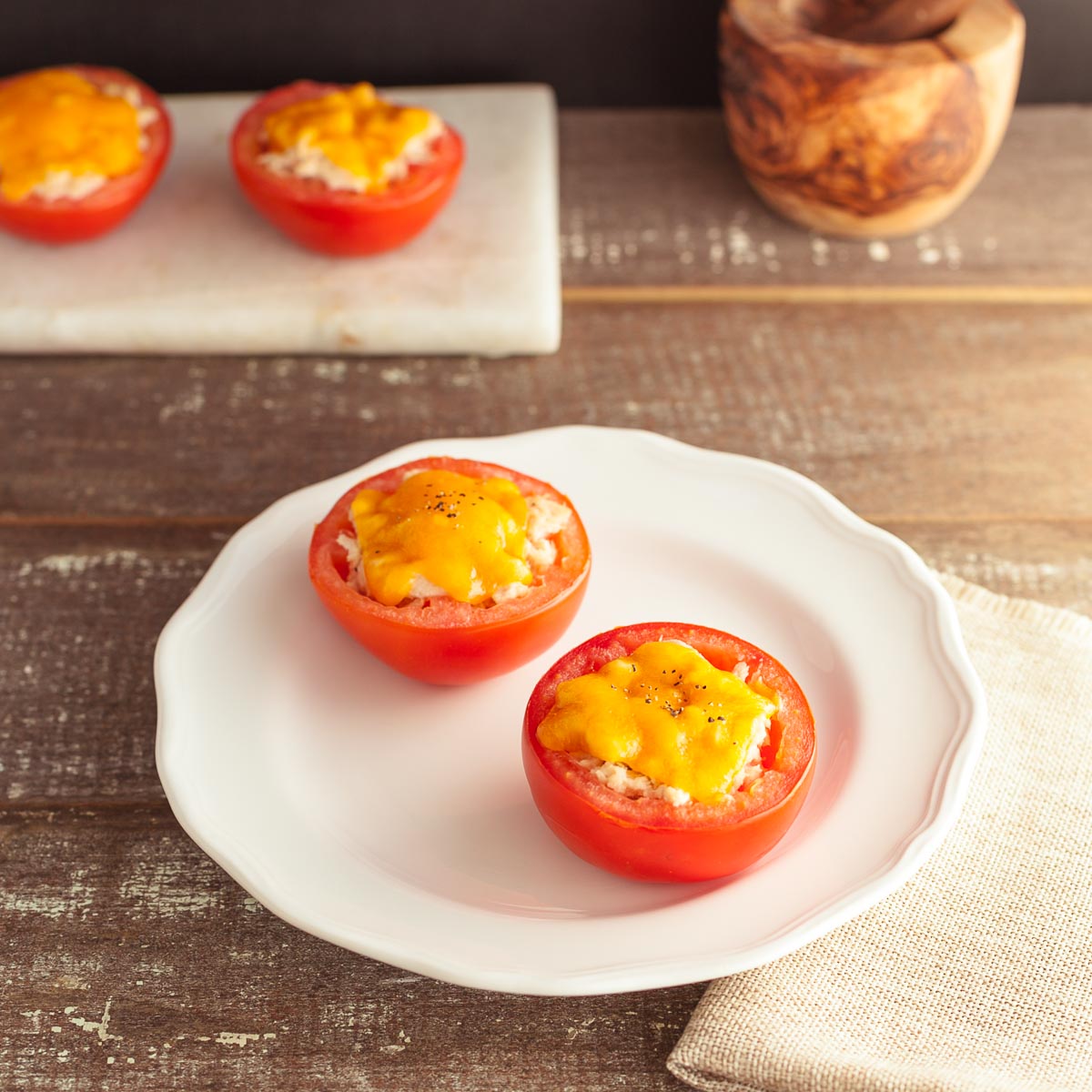 Tuna Melt Stuffed Tomatoes | Beauty and the Foodie