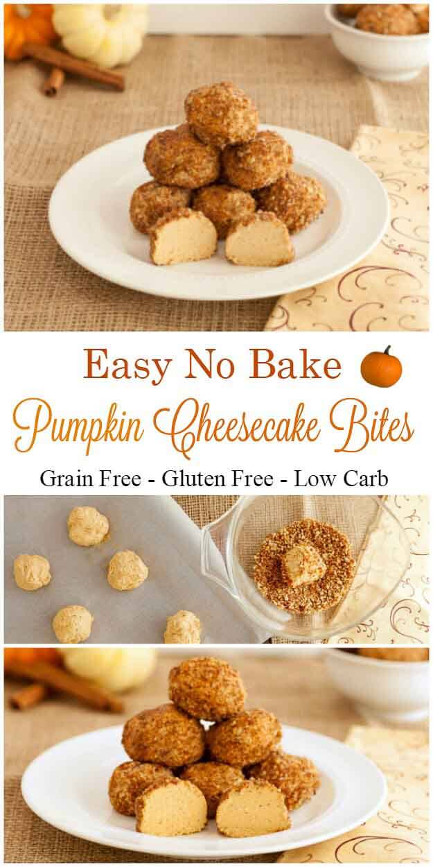 No Bake Pumpkin Cheesecake Bites- Grain free, low carb and gluten free