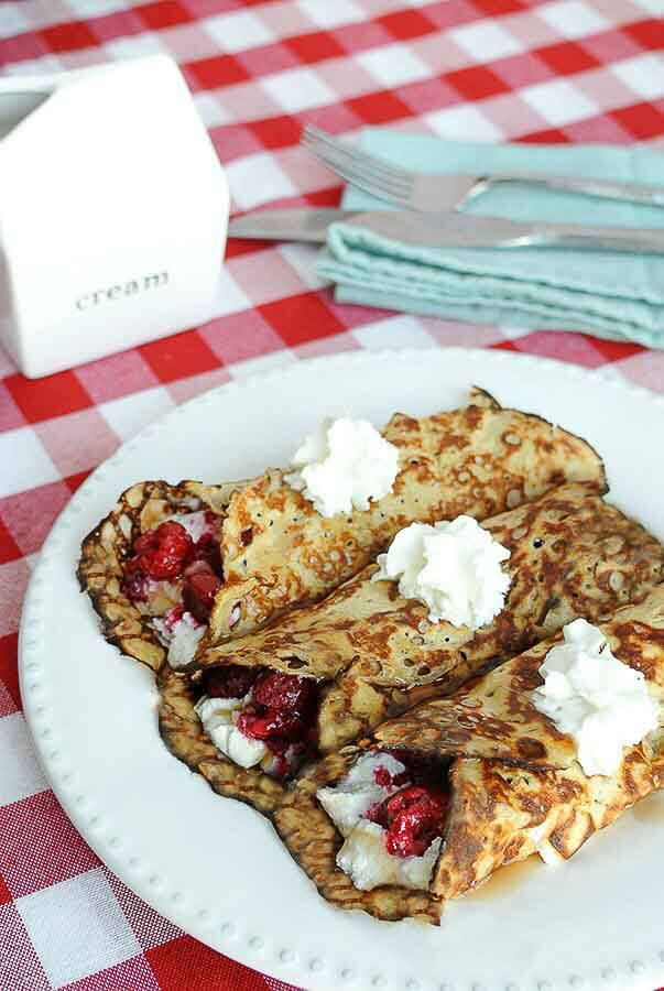 Raspberry Cream Crepes Low Carb and gluten free