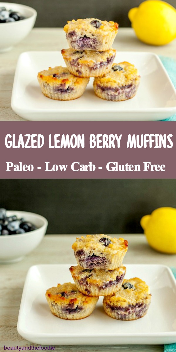 Glazed Lemon Berry Muffins- Paleo, Low carb, & Gluten free