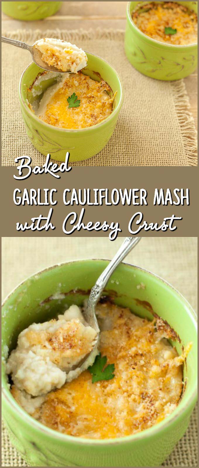 Baked Garlic Cauliflower Mash with Cheese Crust - Super tasty, Low carb, gluten free, primal and healthy
