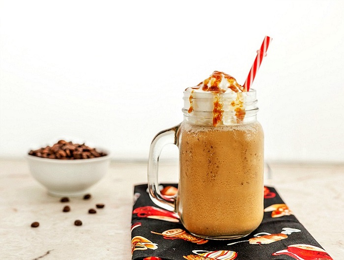 Vanilla Caramel Frappuccino Low carb with paleo version. A yummy, frosty, flavored coffee drink!