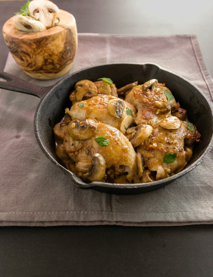 One Pan Chicken Garlic Mushroom Saute- An easy paleo, low carb, one pan wonder meal.