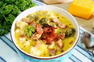 Broccoli Cauliflower Cheese sausage Soup, Low Carb Yum