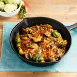 One Pan Pork Chop Bacon Brussels Sprout Skillet- Paleo, Low Carb, and Gluten Free
