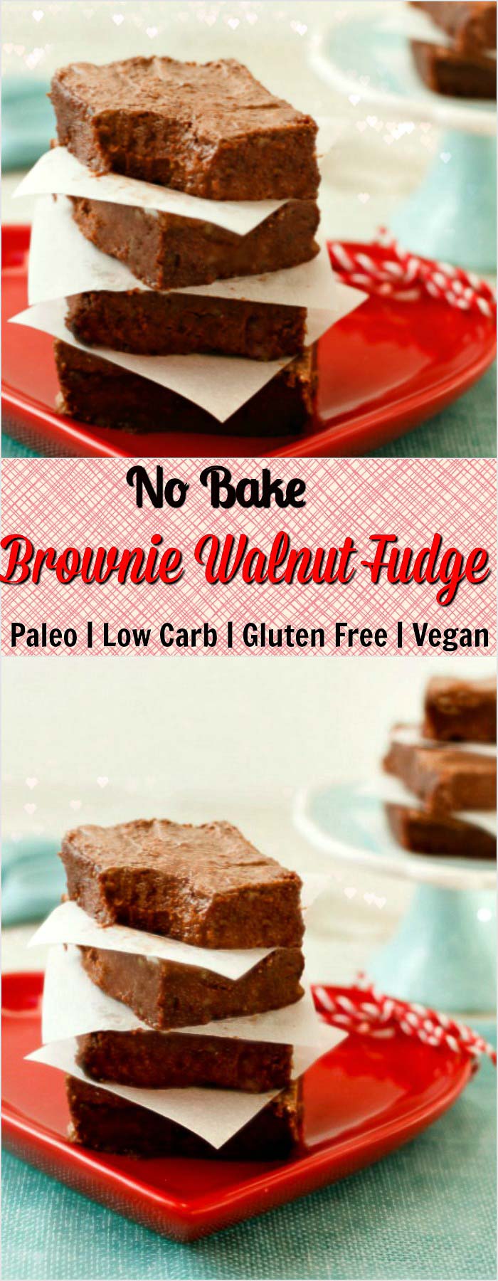 No Bake Frosted Brownie Walnut Fudge- paleo, low carb and vegan.