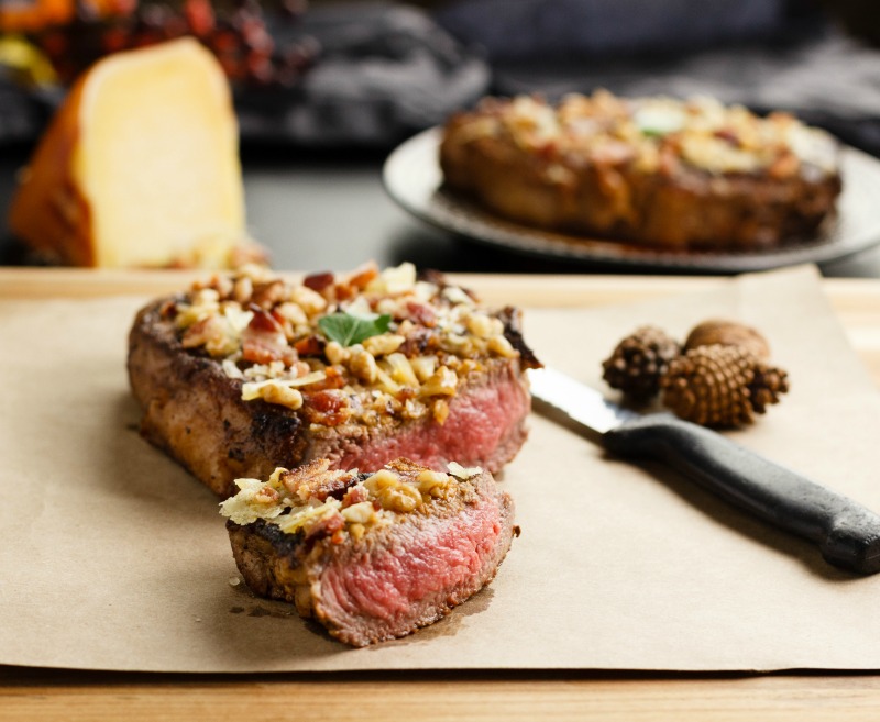 Bacon Cheese Walnut Crusted Steak - Beauty and the Foodie