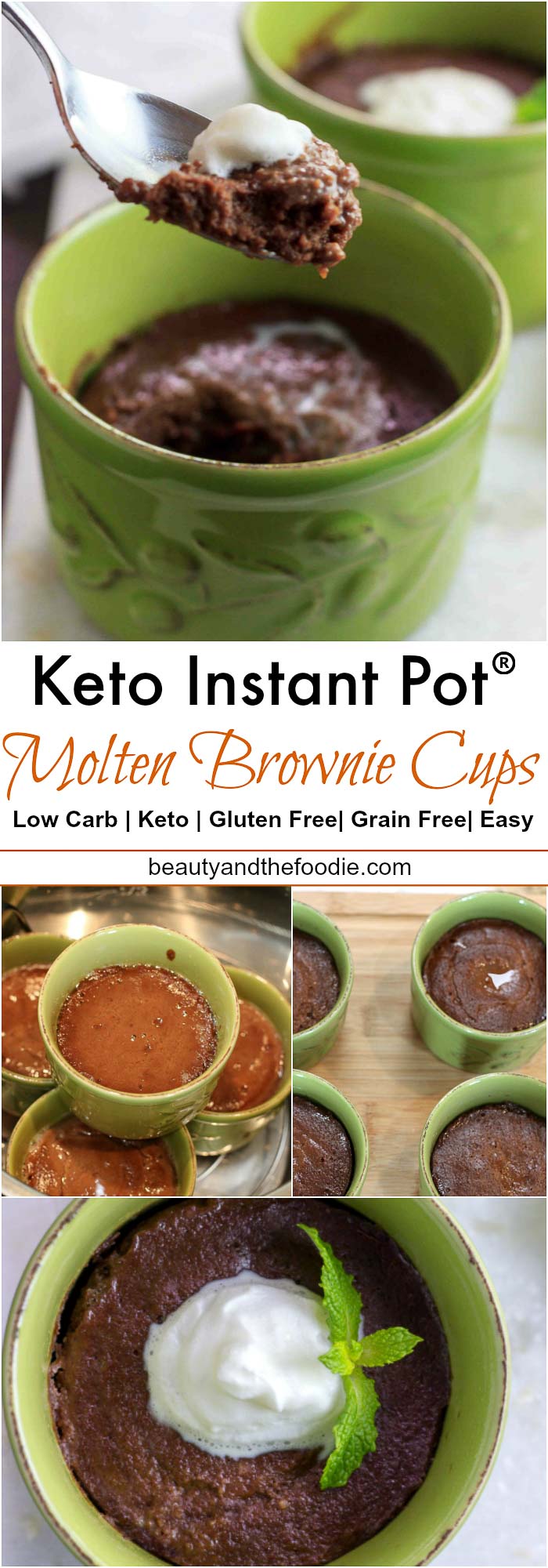 Keto Instant Pot Molten Brownie Cups- Low carb, grain free and gluten free.