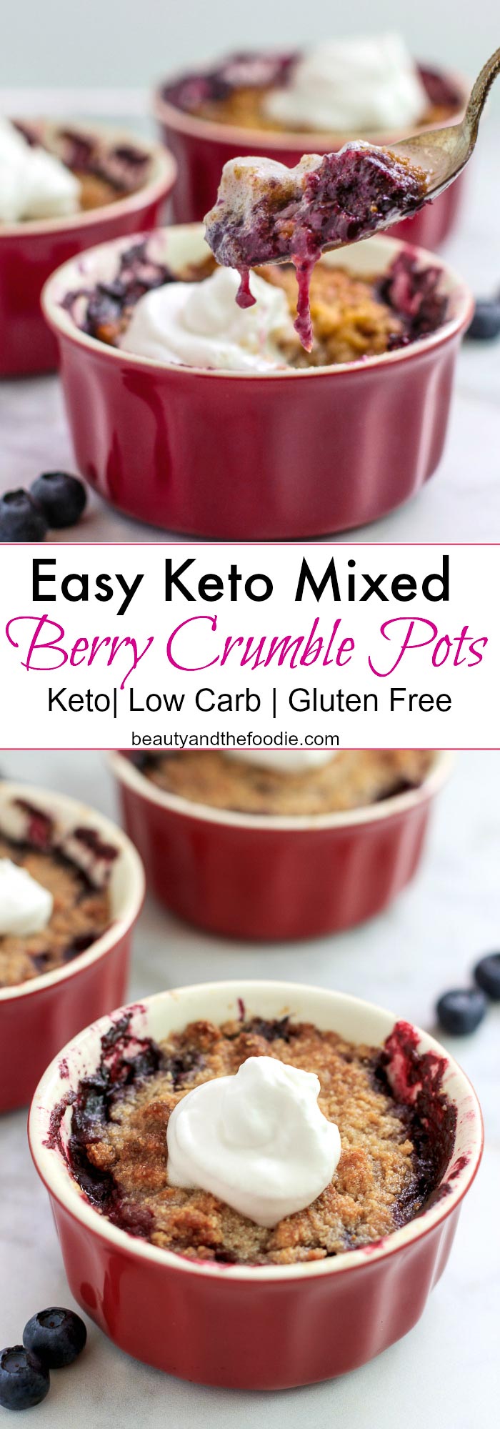 Keto Mixed Berry Crumble Pots- A simple, gluten free low carb treat