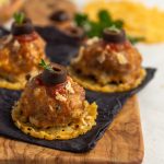 Keto Meatball Cheese Crisps- low carb and gluten free appetizer.