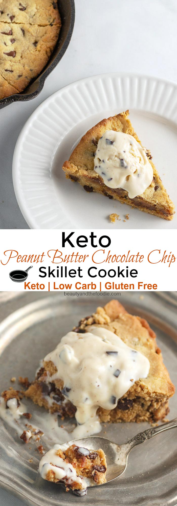Keto Peanut Butter Chocolate Chip Skillet Cookie- Low Carb and Gluten Free