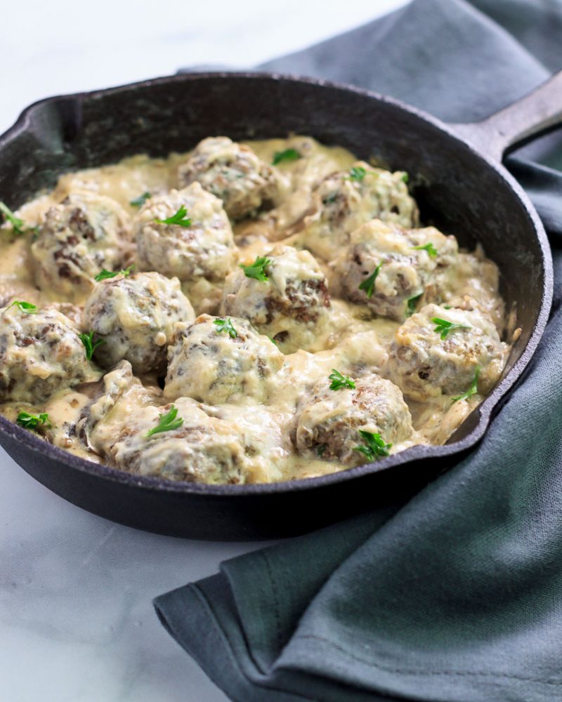 Keto Savory Smothered Meatballs- Low carb & gluten free.