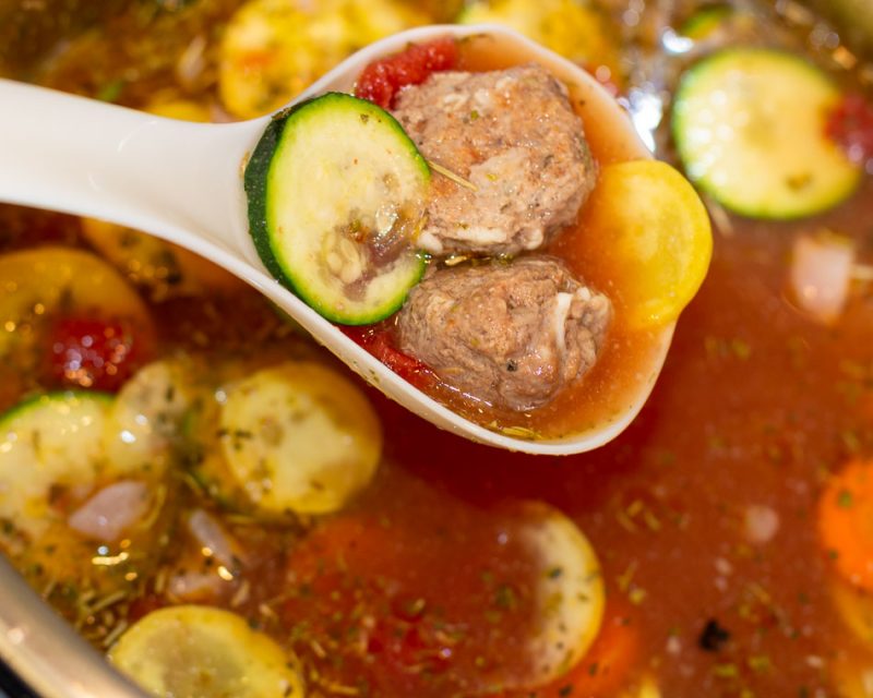 Keto Meatball Minestrone soup in the IP
