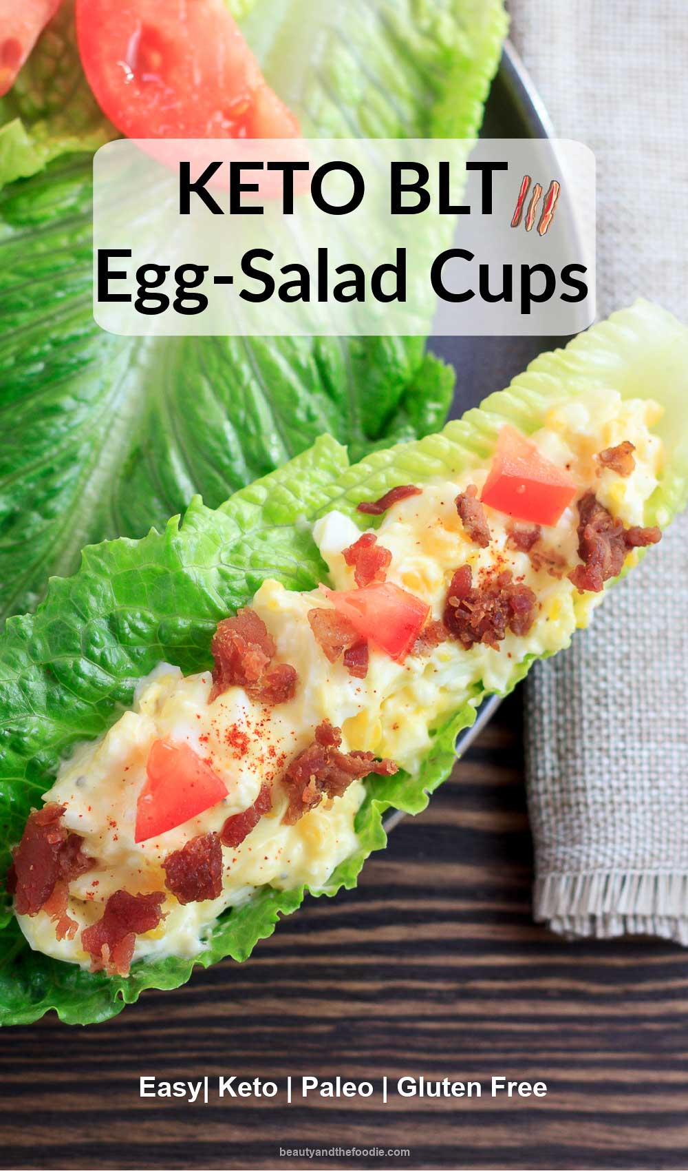 A lettuce boat filledwith BLT egg salad.