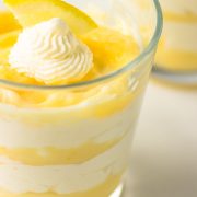 lemon and cream parfaits in a glass.