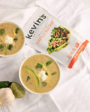 Chile Verde Soup with tomatillo taco sauce packet