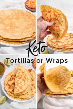 A four photo collage of making keto tortillas.